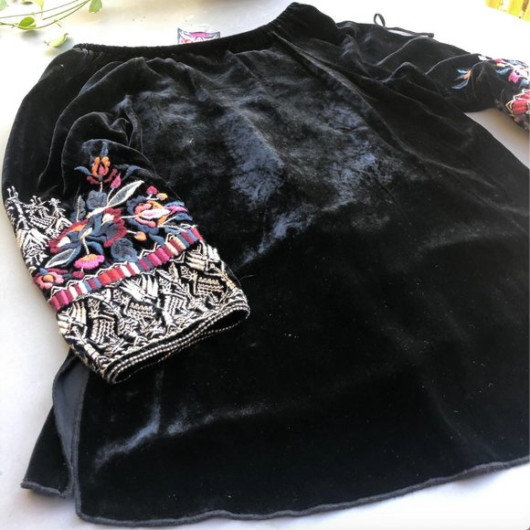 SOLD JOHNNY WAS CLAUDE VELVET PEASANT BLOUSE - Picture 4 of 6